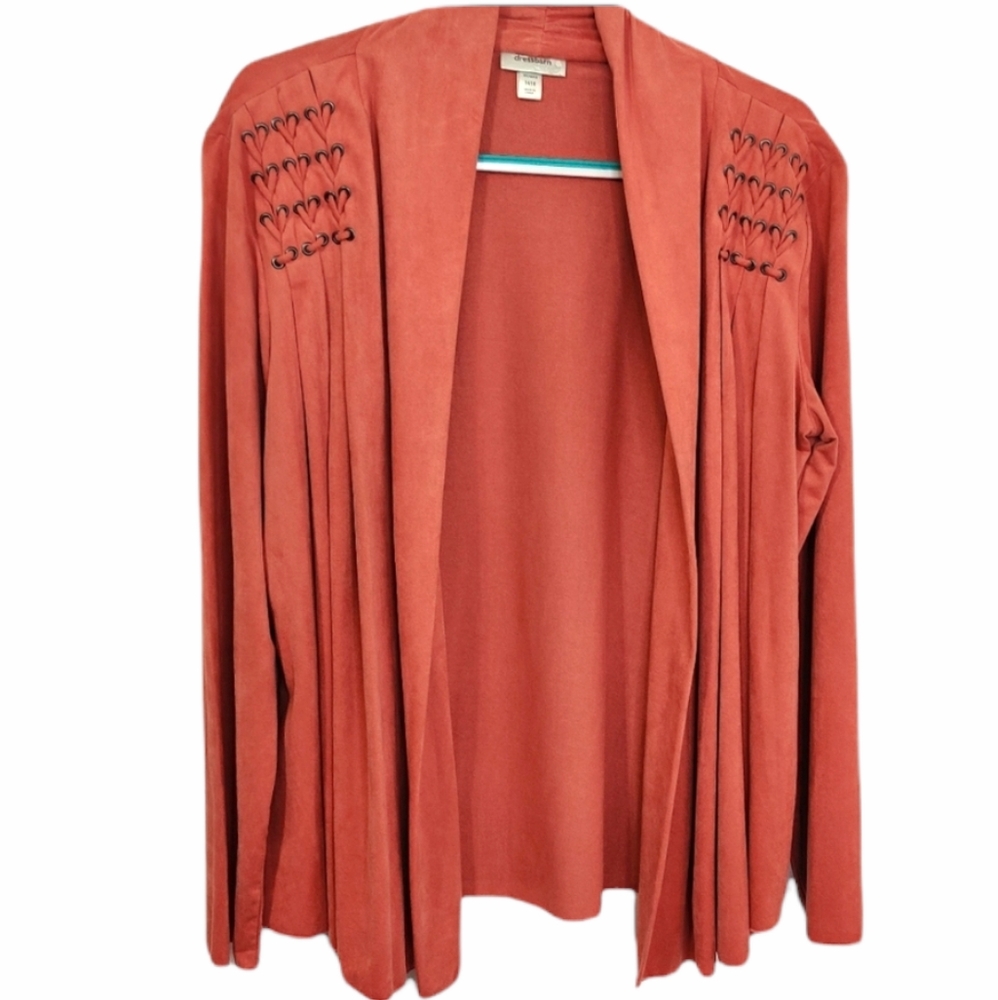 Dress Barn Faux Suede Open Front Cardigan Jacket. EUC sz 14/16